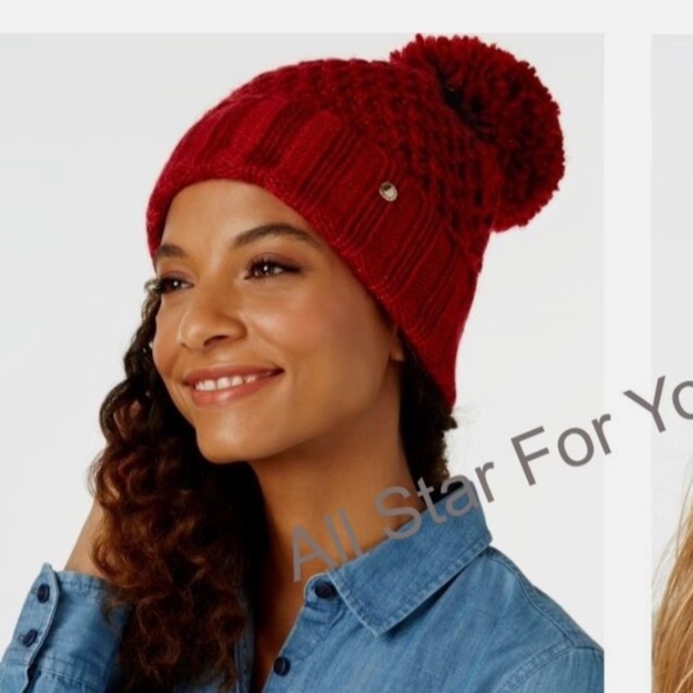 BCBGeneration Women's Hat Tucked Stitch Pom Beanie Hat ONE SIZE